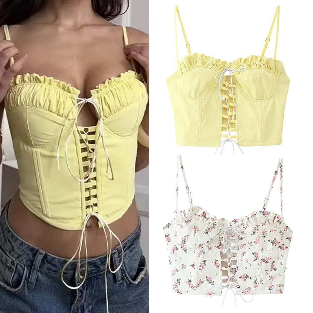 Sexy Solid Corset Tops Ruched Decoration Sling Tops For Women Lace Up Design Sleeveless Short Top 2025 Fashion Crop Tops
Sexy Solid Corset Tops Ruched Decoration Sling Tops For Women Lace Up Design Sleeveless Short Top 2025 Fashion Crop Tops