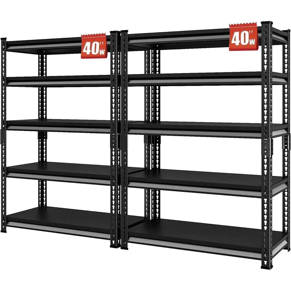 40 Heavy-Duty 5-Tier Garage Shelving, 2200 lbs Capacity, 40W x 18D x 36H, 2-Pack Storage Racks
40 Heavy-Duty 5-Tier Garage Shelving, 2200 lbs Capacity, 40W x 18D x 36H, 2-Pack Storage Racks