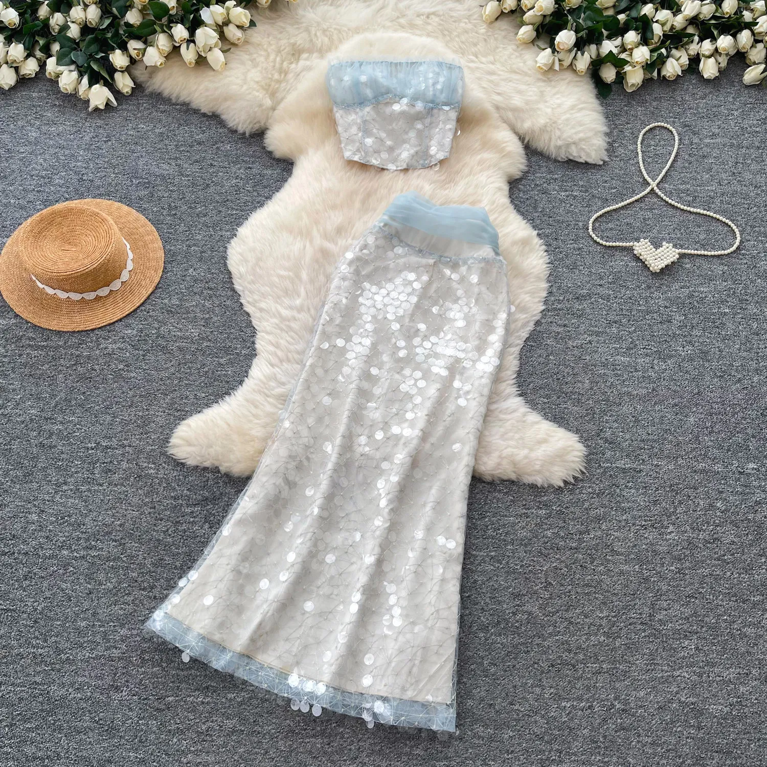 Women Two Piece Sets Skirt Set Strapless Sleeveless Sexy Sequins Tops Long Skirts High Waist Y2k Streetwear Hip Wrap Elegant
Women Two Piece Sets Skirt Set Strapless Sleeveless Sexy Sequins Tops Long Skirts High Waist Y2k Streetwear Hip Wrap Elegant