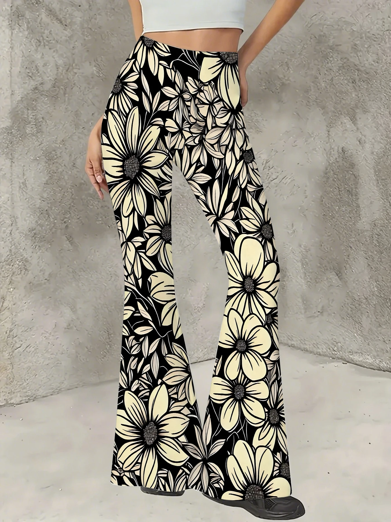 Retro Printed Flare Pants Women High Waist Polyester Knit Bell Bottom Trousers
Retro Printed Flare Pants Women High Waist Polyester Knit Bell Bottom Trousers