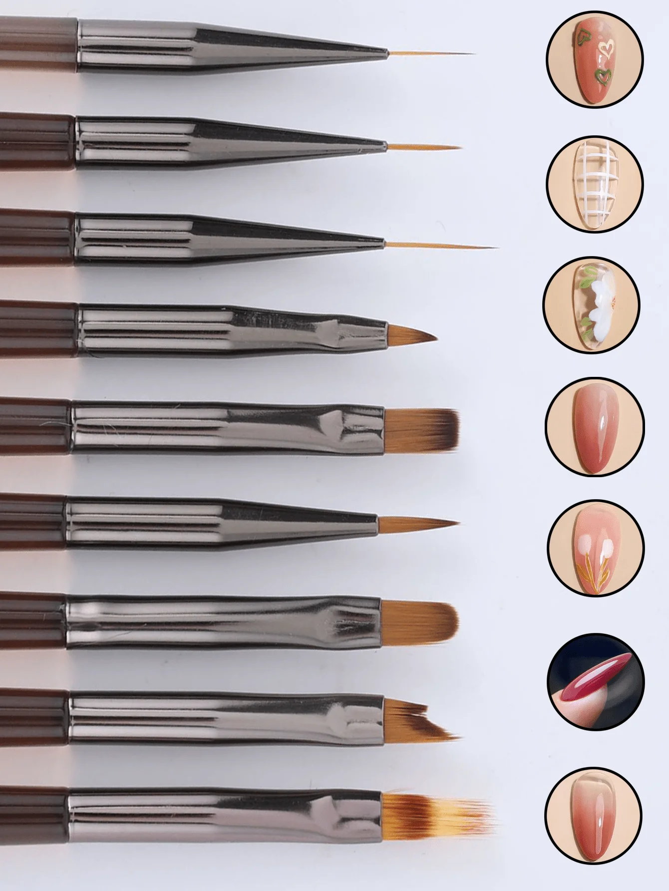 Professional Nail Art Brushes, Liner Detail Drawing Gradient Painting Pen For Manicure Salon & DIY, UV Gel Acrylic Nail Design Kit (1pc Or 9pcs)
Professional Nail Art Brushes, Liner Detail Drawing Gradient Painting Pen For Manicure Salon & DIY, UV Gel Acrylic Nail Design Kit (1pc Or 9pcs)
