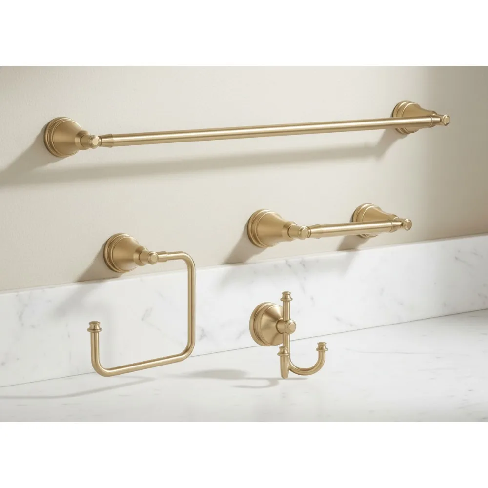 Champagne Bronze 4-Piece Bathroom Set with Towel Rack, Toilet Paper Holder & Hook - Durable Modern Hardware
Champagne Bronze 4-Piece Bathroom Set with Towel Rack, Toilet Paper Holder & Hook - Durable Modern Hardware