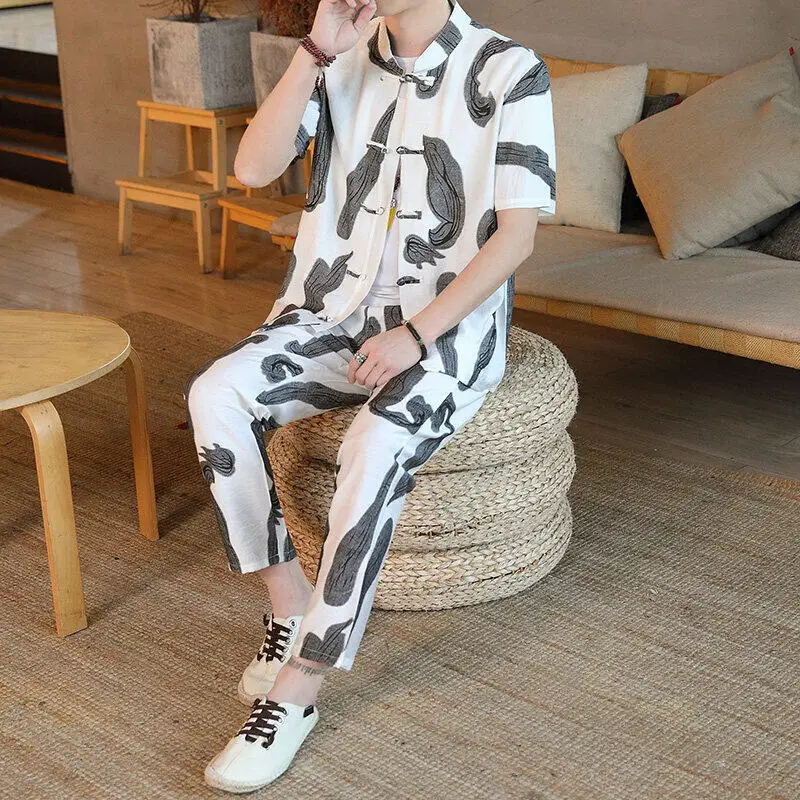 Chinese-style Tang Suit Men's Set with Ethnic Style 2025 Summer New Ice Silk short-sleeved T-shirt Pants 2PC
Chinese-style Tang Suit Men's Set with Ethnic Style 2025 Summer New Ice Silk short-sleeved T-shirt Pants 2PC