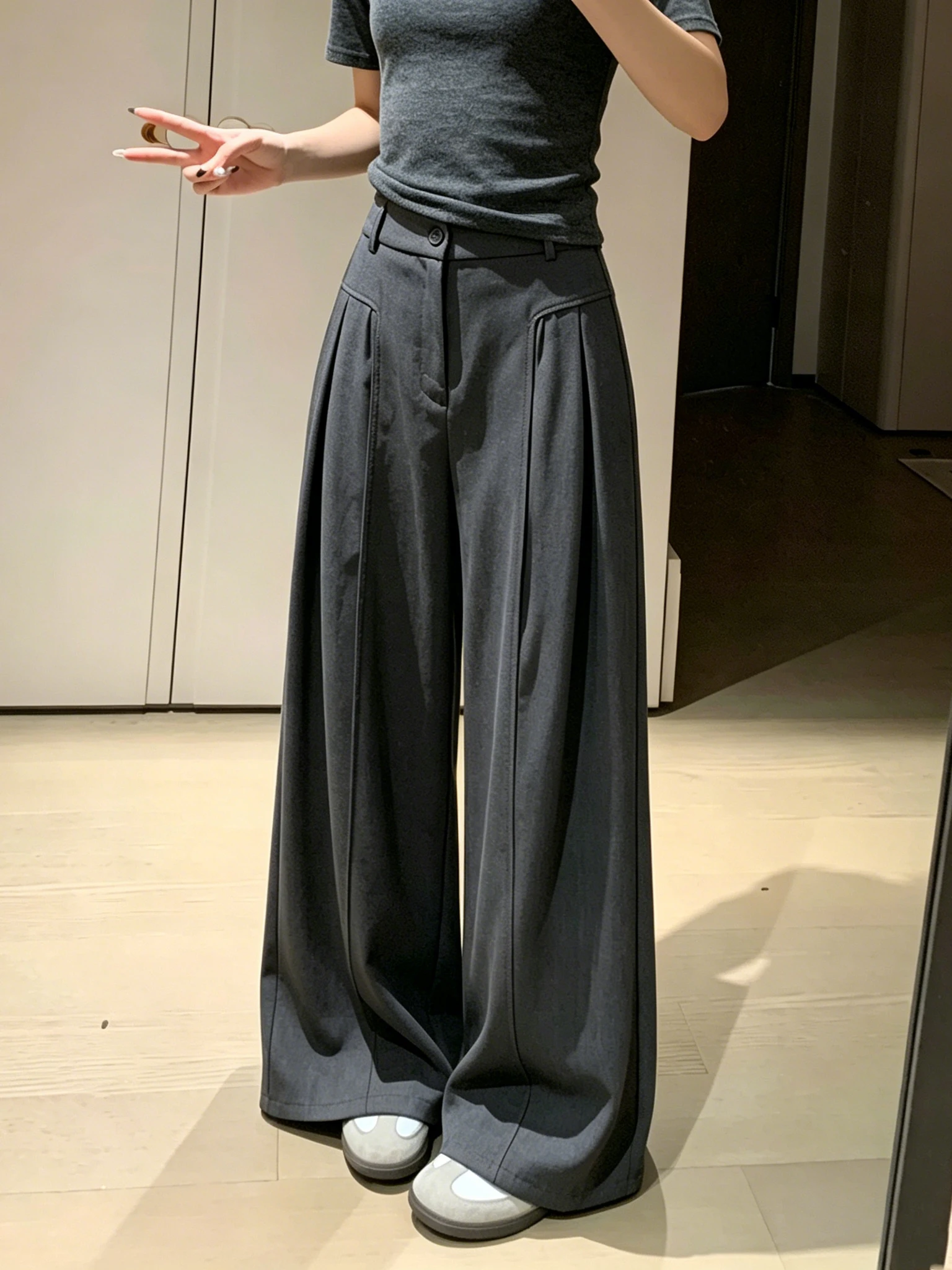 Gray Suit Wide Leg Pants Women Summer High Waist Loose Slim Casual Drapey Versatile Thin Straight Floor-Length Trousers
Gray Suit Wide Leg Pants Women Summer High Waist Loose Slim Casual Drapey Versatile Thin Straight Floor-Length Trousers