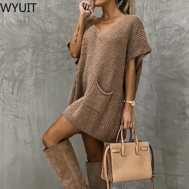 Women Sexy V Neck Loose Dress Of Sweater Winter Casual Solid Pocket Tops Jumper Autumn Fashion Knit Sweaters Pullover Streetwear
Women Sexy V Neck Loose Dress Of Sweater Winter Casual Solid Pocket Tops Jumper Autumn Fashion Knit Sweaters Pullover Streetwear