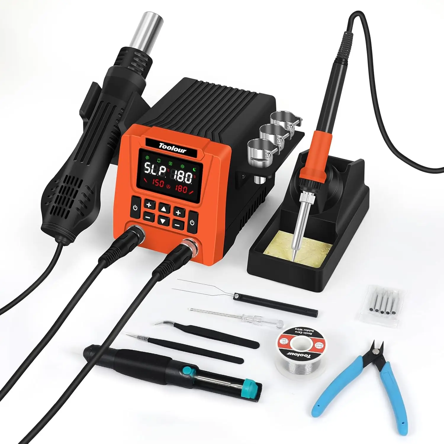 2-in-1 Soldering Station with Hot Air Rework, 302°F-932°F Fast Heating, Dual Channel Control, 90-Level Airflow for SMD PCB DIY
2-in-1 Soldering Station with Hot Air Rework, 302°F-932°F Fast Heating, Dual Channel Control, 90-Level Airflow for SMD PCB DIY