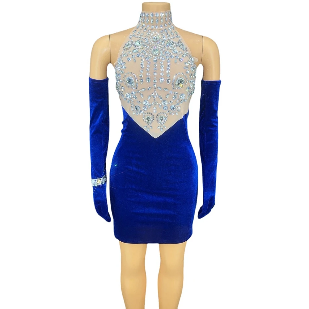 Sparkly Rhinestones Evening Prom Celebriate Birthday Dress Sexy Mesh Velvet Bodycon Short Dress Gloves Singer Stage Wear
Sparkly Rhinestones Evening Prom Celebriate Birthday Dress Sexy Mesh Velvet Bodycon Short Dress Gloves Singer Stage Wear