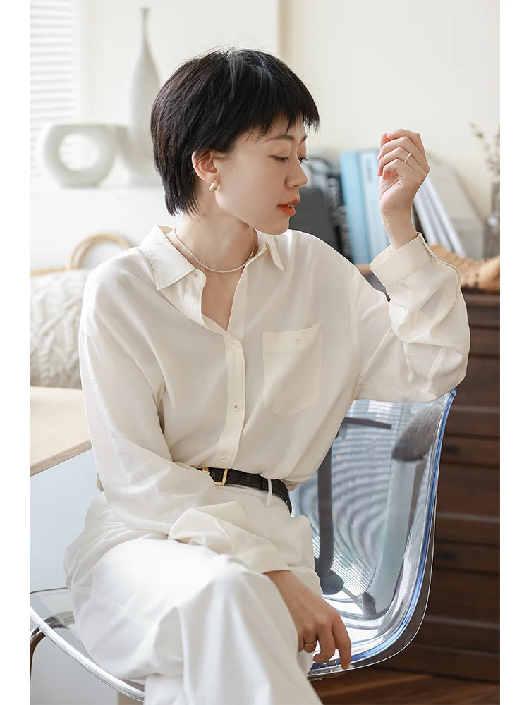 French Sle Loose Fit Long Sve White Silk Cotton irt Women's New Turn Collar Design Breathable Thin Spring Top
French Sle Loose Fit Long Sve White Silk Cotton irt Women's New Turn Collar Design Breathable Thin Spring Top
