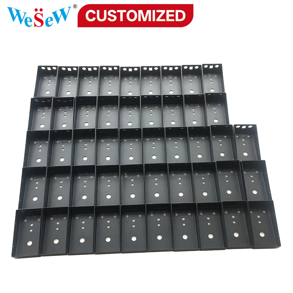 Custom black metal bent square hole storage rack, industrial style storage rack with card slots, CNC machined.
Custom black metal bent square hole storage rack, industrial style storage rack with card slots, CNC machined.