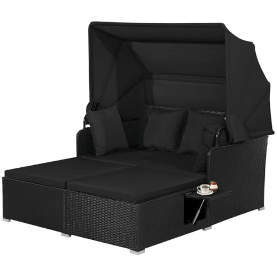 Outdoor Daybed with Retractable Canopy, Wicker Cabana with 2 Side Tables and Soft Cushions, Hand-Woven PE Rattan Bed Lounger, P
Outdoor Daybed with Retractable Canopy, Wicker Cabana with 2 Side Tables and Soft Cushions, Hand-Woven PE Rattan Bed Lounger, P
