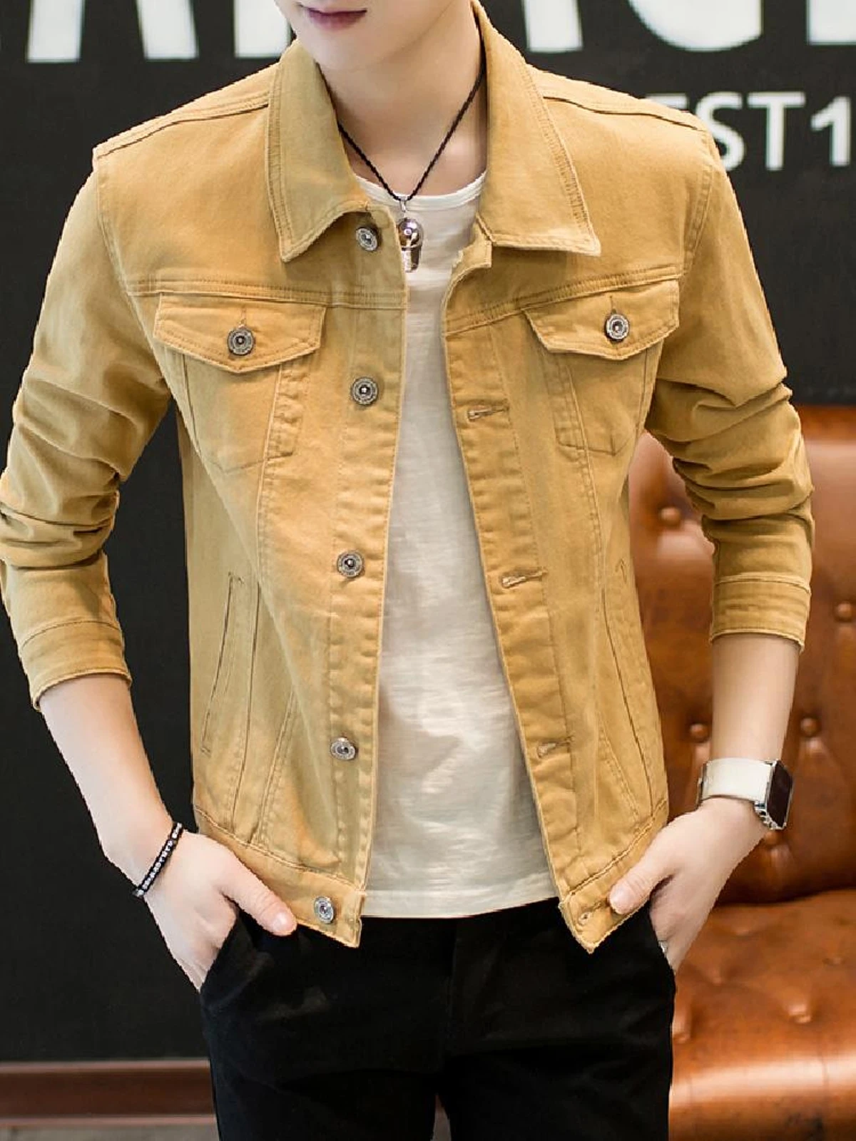 Sli Casual Denim Jaet for Men Slim Fit Korean Sle Spring Autumn Faionable Men's Clothing Jeans Coat Long Sve
Sli Casual Denim Jaet for Men Slim Fit Korean Sle Spring Autumn Faionable Men's Clothing Jeans Coat Long Sve