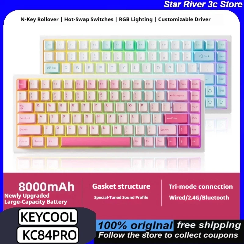 KEYCOOL KC84PRO Bluetooth Wireless Mechanical Keyboards PBT Keycaps RGB Hot-Swap 8000 mAh Battery Ergonomic Gaming Keyboards PC
KEYCOOL KC84PRO Bluetooth Wireless Mechanical Keyboards PBT Keycaps RGB Hot-Swap 8000 mAh Battery Ergonomic Gaming Keyboards PC