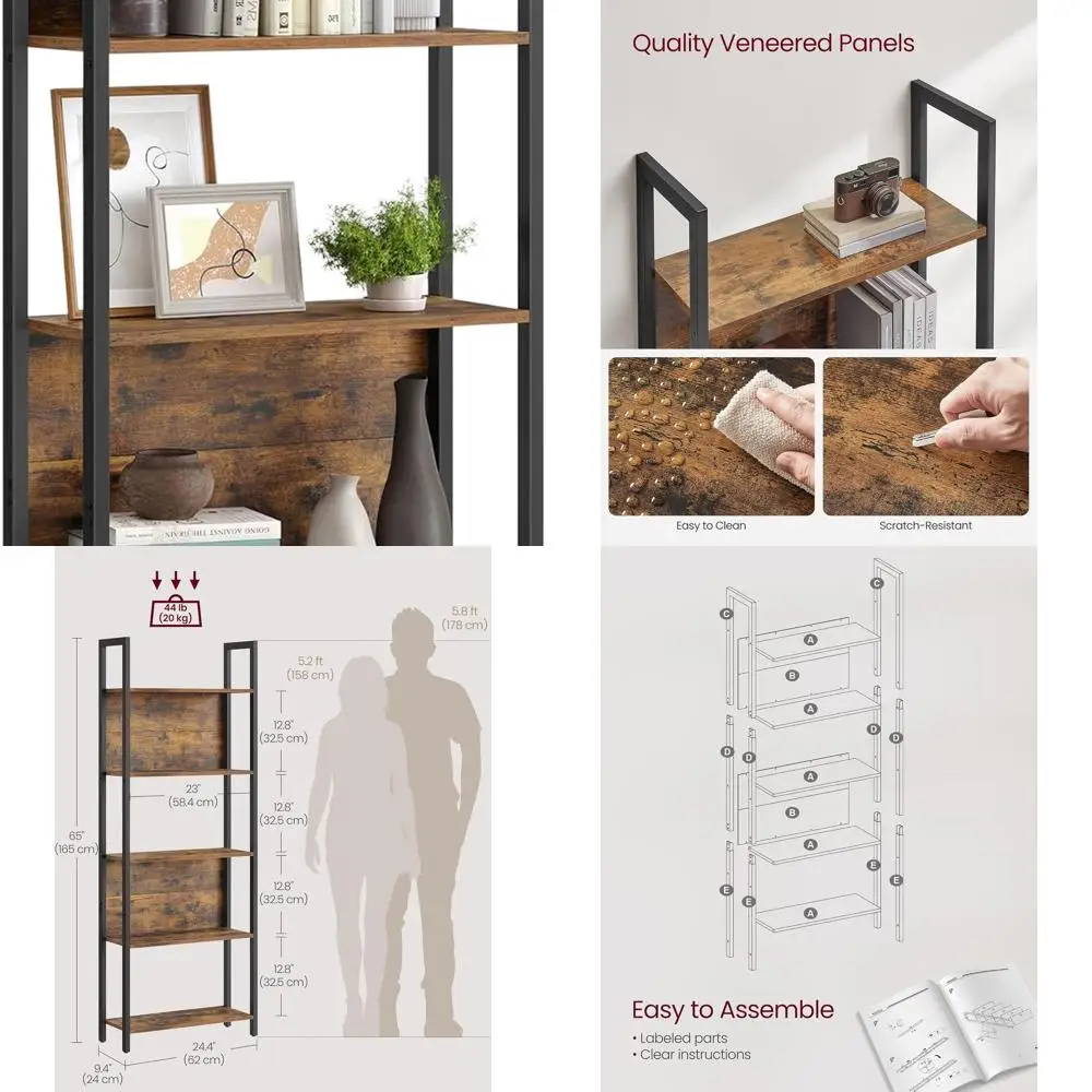 Rustic Brown & Black Industrial 5-Tier Steel Frame Bookshelf for Living Room, Home Office, Bedroom, 9.4x24.4x65
Rustic Brown & Black Industrial 5-Tier Steel Frame Bookshelf for Living Room, Home Office, Bedroom, 9.4x24.4x65