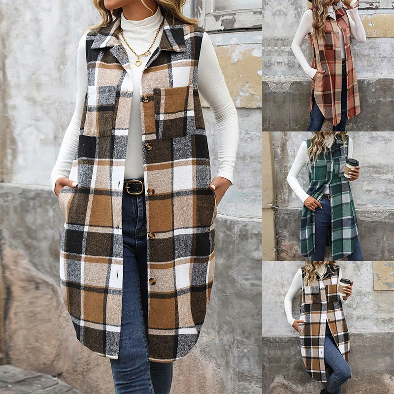 Chic Autumn Shirt Vests Coats Female Retro British Style Commuter Casual Style Jacket Lapel Long Plaid Vest Y2K Outwear
Chic Autumn Shirt Vests Coats Female Retro British Style Commuter Casual Style Jacket Lapel Long Plaid Vest Y2K Outwear