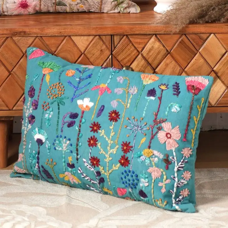 Teal Blue Cotton Embroidered Cushion with Filler, 16"x24" Decorative Pillow
Teal Blue Cotton Embroidered Cushion with Filler, 16"x24" Decorative Pillow