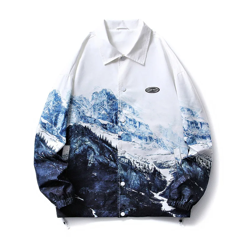 Spring and Autumn Youth Jacket Men's European and American Street Hip Hop Top Couple Lapel Snow Mountain Clothing Printed Jacket
Spring and Autumn Youth Jacket Men's European and American Street Hip Hop Top Couple Lapel Snow Mountain Clothing Printed Jacket