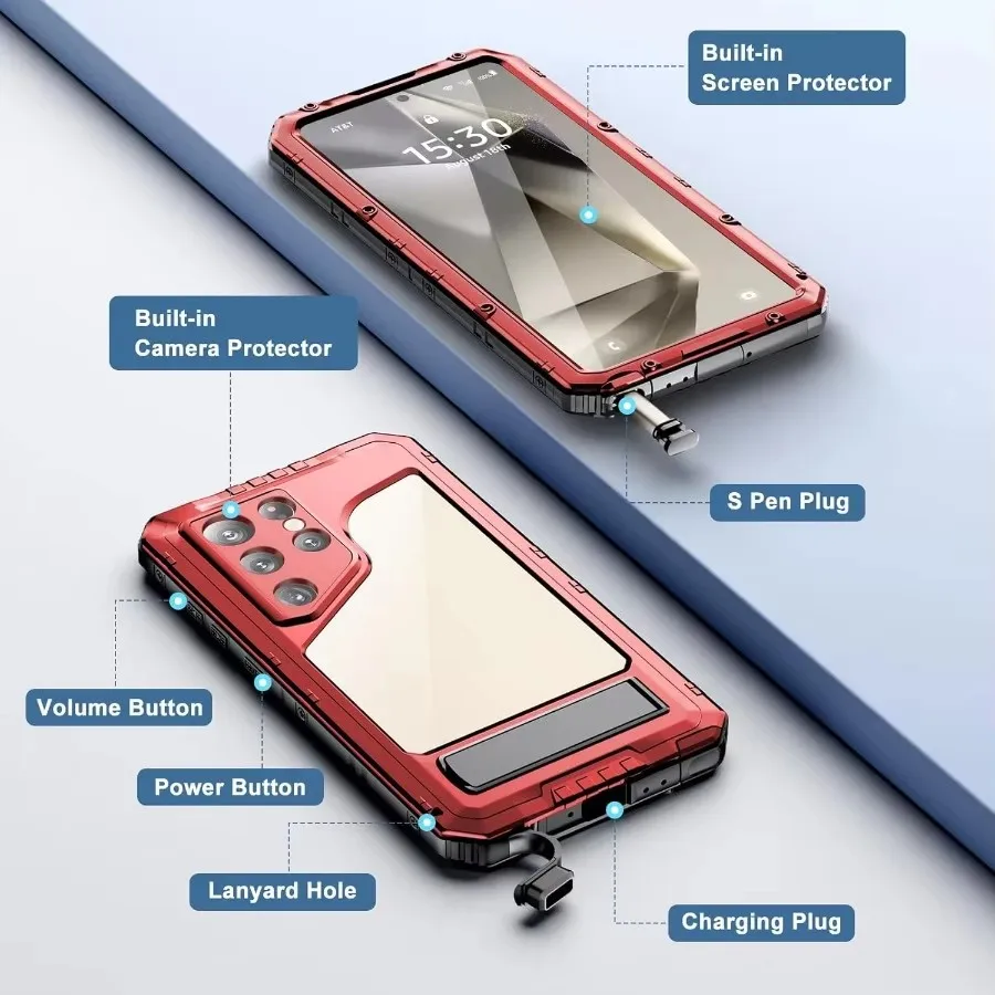 Shockproof IP68 Waterproof Heavy Duty Metal Aluminum Cover Kickstand Case For Samsung S24 Ultra S23 S22 Ultra S22 Plus
Shockproof IP68 Waterproof Heavy Duty Metal Aluminum Cover Kickstand Case For Samsung S24 Ultra S23 S22 Ultra S22 Plus