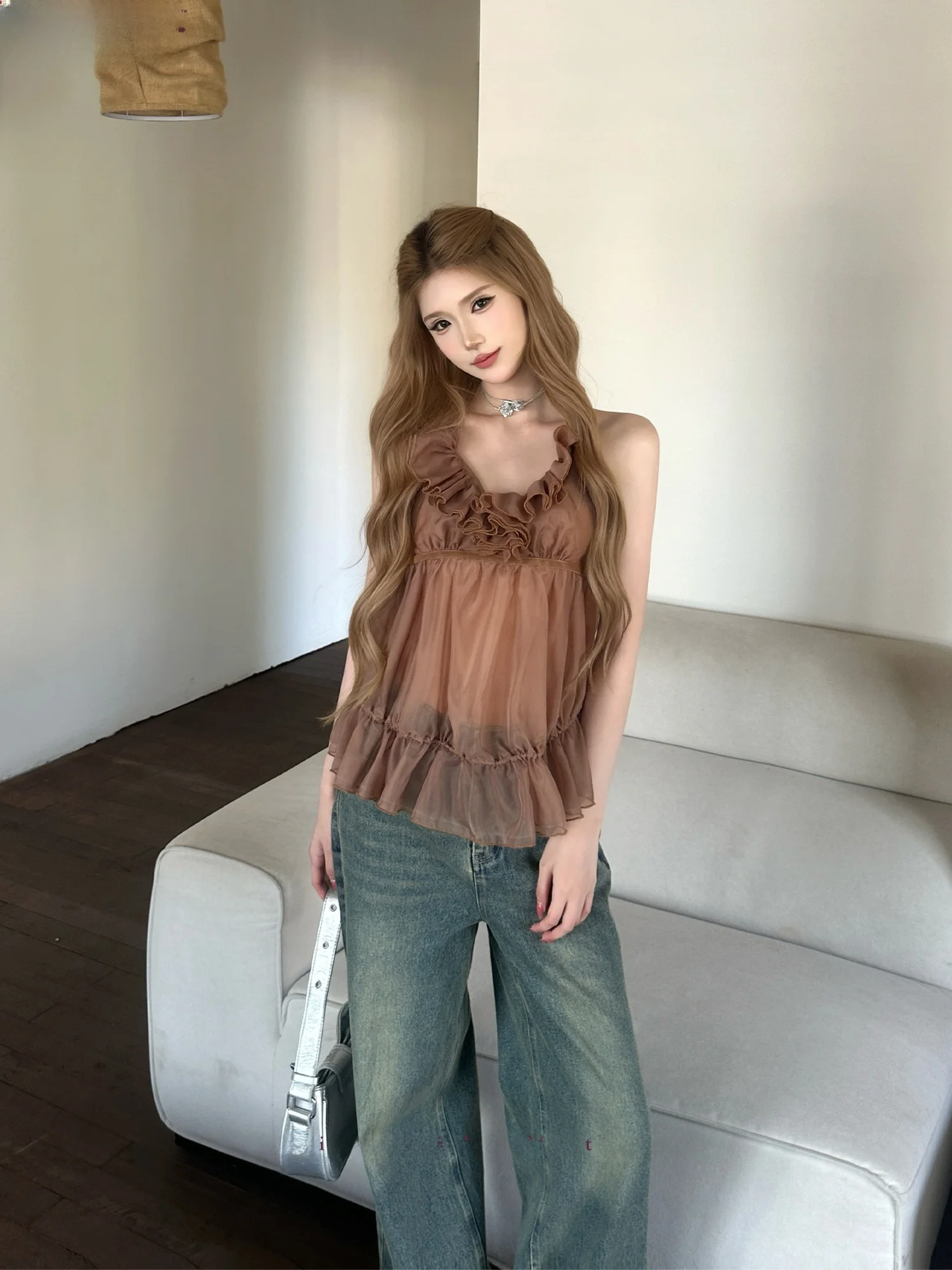 MOXI Early Baby Summer New Thin Veil Strapback Design Women's Top Korean Style Pure Color KTV Wedding Date Company Party Perf...
MOXI Early Baby Summer New Thin Veil Strapback Design Women's Top Korean Style Pure Color KTV Wedding Date Company Party Perf...