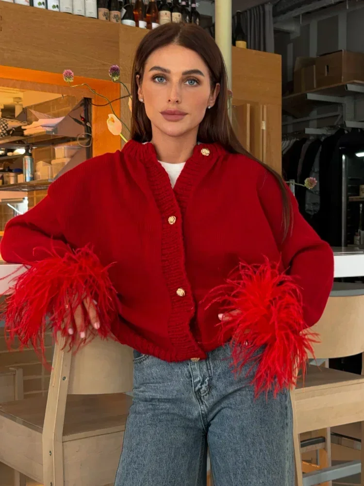 Feather Patchwork Cardigan Women Knit Fashion Single Breasted Turtleneck Loose Long Sleeve Top Sweaters Party Casual Chic Coat
Feather Patchwork Cardigan Women Knit Fashion Single Breasted Turtleneck Loose Long Sleeve Top Sweaters Party Casual Chic Coat