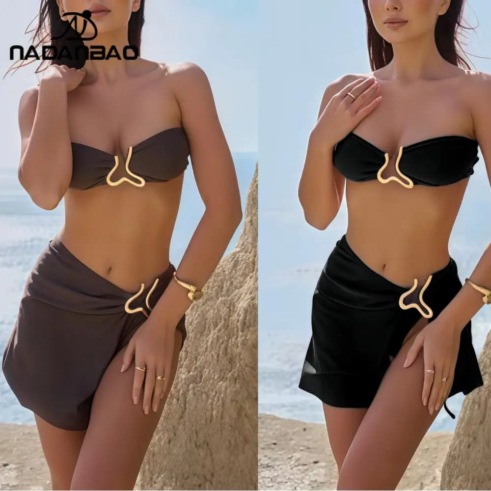 Nadanbao Summer Sexy Bandeau Bikini for WomenSolid Color Three-Piece Swimsuit High Waist Bathing Suit Holiday Beach Swimwear
Nadanbao Summer Sexy Bandeau Bikini for WomenSolid Color Three-Piece Swimsuit High Waist Bathing Suit Holiday Beach Swimwear