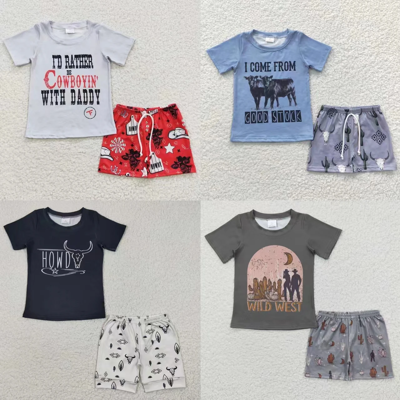 Wholesale Baby Summer Set Children Short Sleeves Cow Boy Shirt Tee Toddler Infant Shorts Kid Western Cactus Outfit
Wholesale Baby Summer Set Children Short Sleeves Cow Boy Shirt Tee Toddler Infant Shorts Kid Western Cactus Outfit
