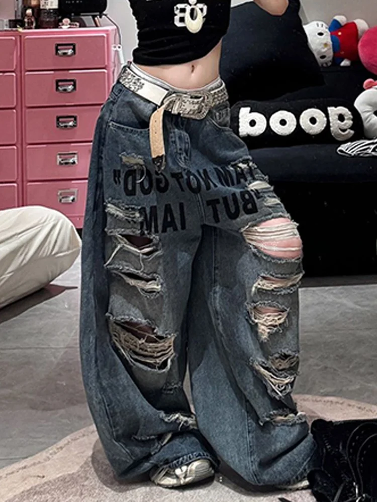 Retro American Street Style Women's Jeans High Waist Loose Fit Straight Leg Denim Pants with Letter Design for Summer
Retro American Street Style Women's Jeans High Waist Loose Fit Straight Leg Denim Pants with Letter Design for Summer