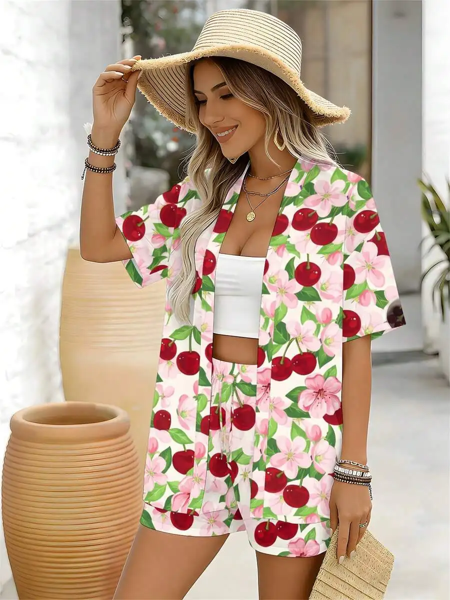 Floral Cherry Print Womens Cardigan And Shorts Set Summer Casual Outfit Soft Comfortable
Floral Cherry Print Womens Cardigan And Shorts Set Summer Casual Outfit Soft Comfortable