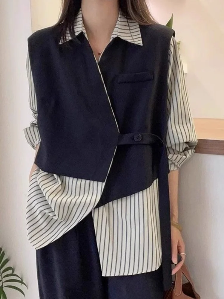 plus Size Striped Shirt Loose Splicing Two-Piece Look Spring Autumn Elegant Fashionable plus Size Women's Commute Style Blouse
plus Size Striped Shirt Loose Splicing Two-Piece Look Spring Autumn Elegant Fashionable plus Size Women's Commute Style Blouse