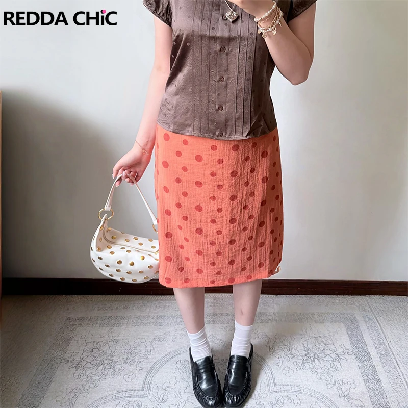 ReddaChic Retro Polka Dot Skirt Women Vacation New In Elastic Waist Thin Long Straight Slit Orange Skirt Trendy Summer Beachwear
ReddaChic Retro Polka Dot Skirt Women Vacation New In Elastic Waist Thin Long Straight Slit Orange Skirt Trendy Summer Beachwear