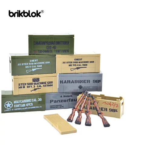 Custom-made Gun Crate Box w/ Gun Building Blocks Toys MOC Kar 98k Sten MP40 MG42 Military Bricks Construction
