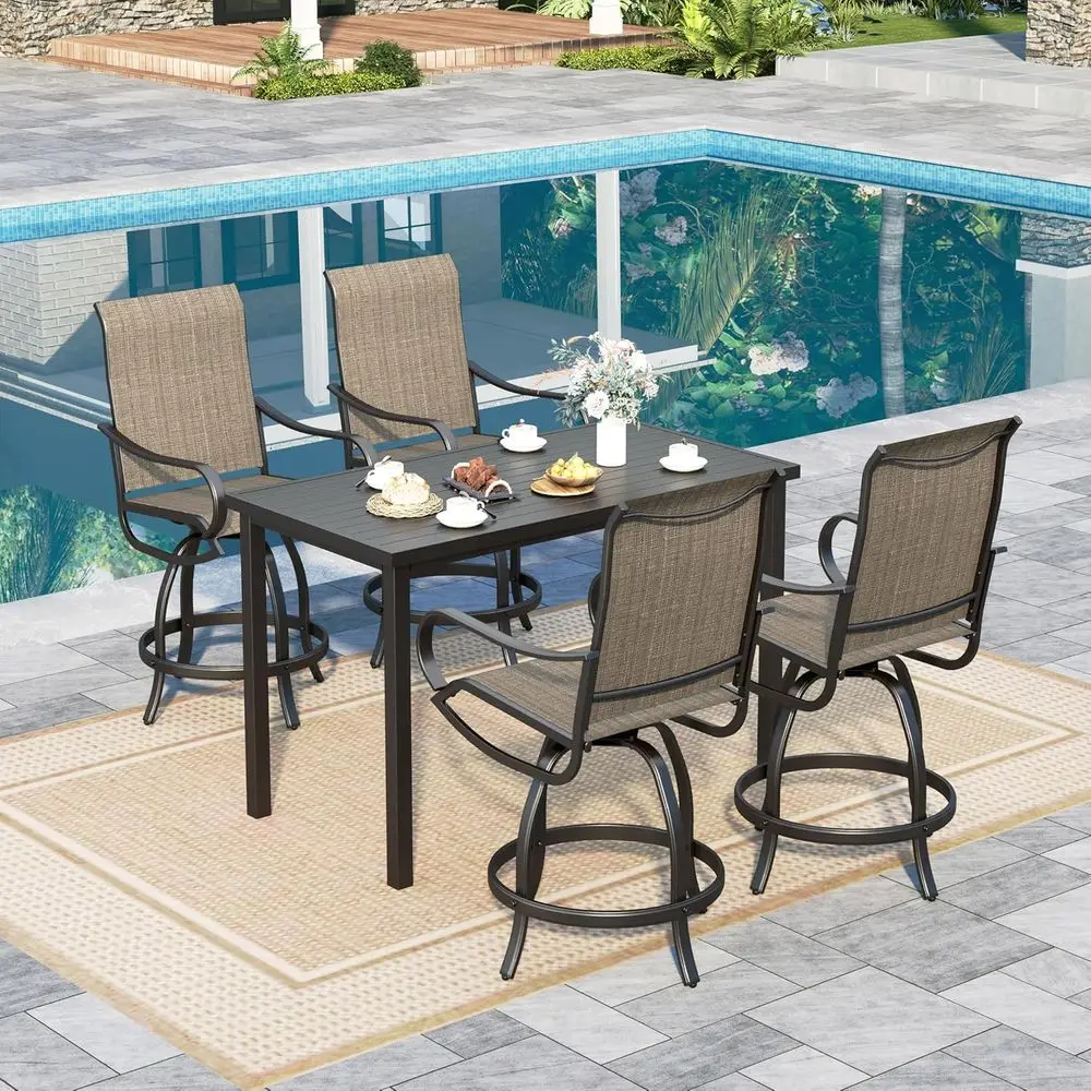 4-Piece Outdoor Bar Set: Swivel Chairs & High Table for Patio, Garden, Deck
4-Piece Outdoor Bar Set: Swivel Chairs & High Table for Patio, Garden, Deck