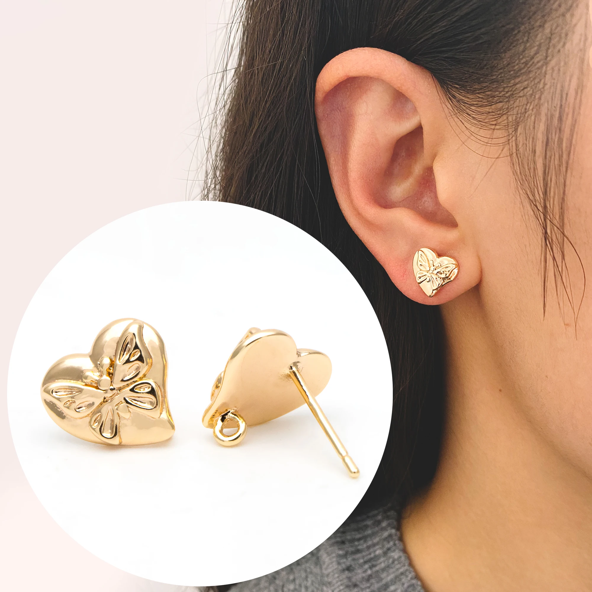 10pcs Butterfly Heart Earring, Gold Plated Brass Stud Earrings, For Jewelry Making Diy Findings Supplies Wholesale (GB-3378)
10pcs Butterfly Heart Earring, Gold Plated Brass Stud Earrings, For Jewelry Making Diy Findings Supplies Wholesale (GB-3378)
