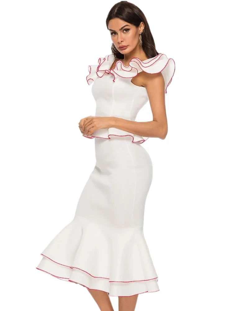 Women Mermaid Dress Sets Ruffled Trim and Pink Accents Sleeveless Mid-calf Package Hip Bodycon Ideal for Formal Event Wedding
Women Mermaid Dress Sets Ruffled Trim and Pink Accents Sleeveless Mid-calf Package Hip Bodycon Ideal for Formal Event Wedding