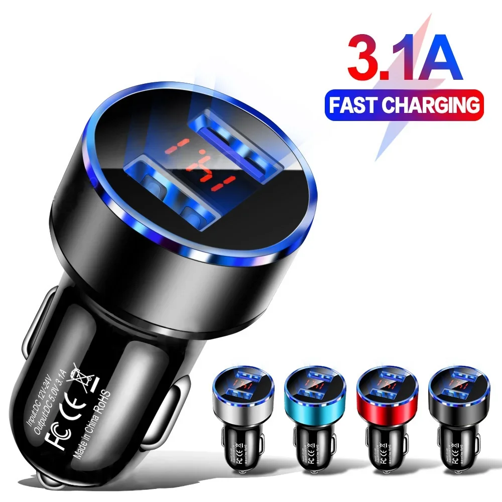 High Quality 3.1A Dual USB Car Charger 2 Port LCD Display Voltmeter 12-24V Cigarette Lighter Socket Car Charger Adapter
High Quality 3.1A Dual USB Car Charger 2 Port LCD Display Voltmeter 12-24V Cigarette Lighter Socket Car Charger Adapter