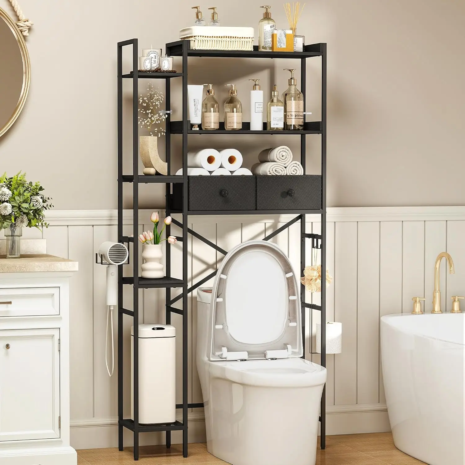 Over The Toilet Storage Shelf with Drawer, 7-Tier Above Toilet Bathroom Organizer with 4 Adjustable Side Shelves,, Customized
Over The Toilet Storage Shelf with Drawer, 7-Tier Above Toilet Bathroom Organizer with 4 Adjustable Side Shelves,, Customized