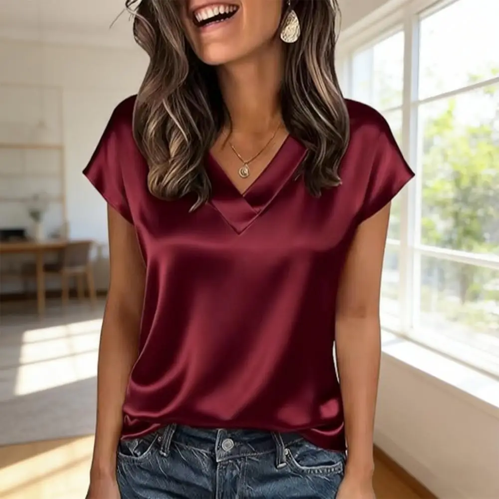 New 2026 Summer Women Fashion Blouses Casual Solid Elegant Ladies V-Neck Short Sleeve Shirts Trendy Simple Loose Woman Satin Top
New 2026 Summer Women Fashion Blouses Casual Solid Elegant Ladies V-Neck Short Sleeve Shirts Trendy Simple Loose Woman Satin Top