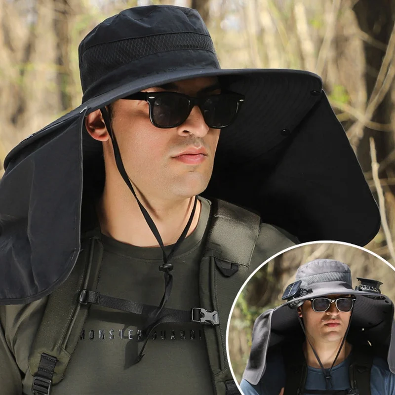 Wholesale Outdoor Wide Brim Sun UV Protection Hat Solar Fan Sunscreen Hiking Bucket Hat With Neck Cover
Wholesale Outdoor Wide Brim Sun UV Protection Hat Solar Fan Sunscreen Hiking Bucket Hat With Neck Cover
