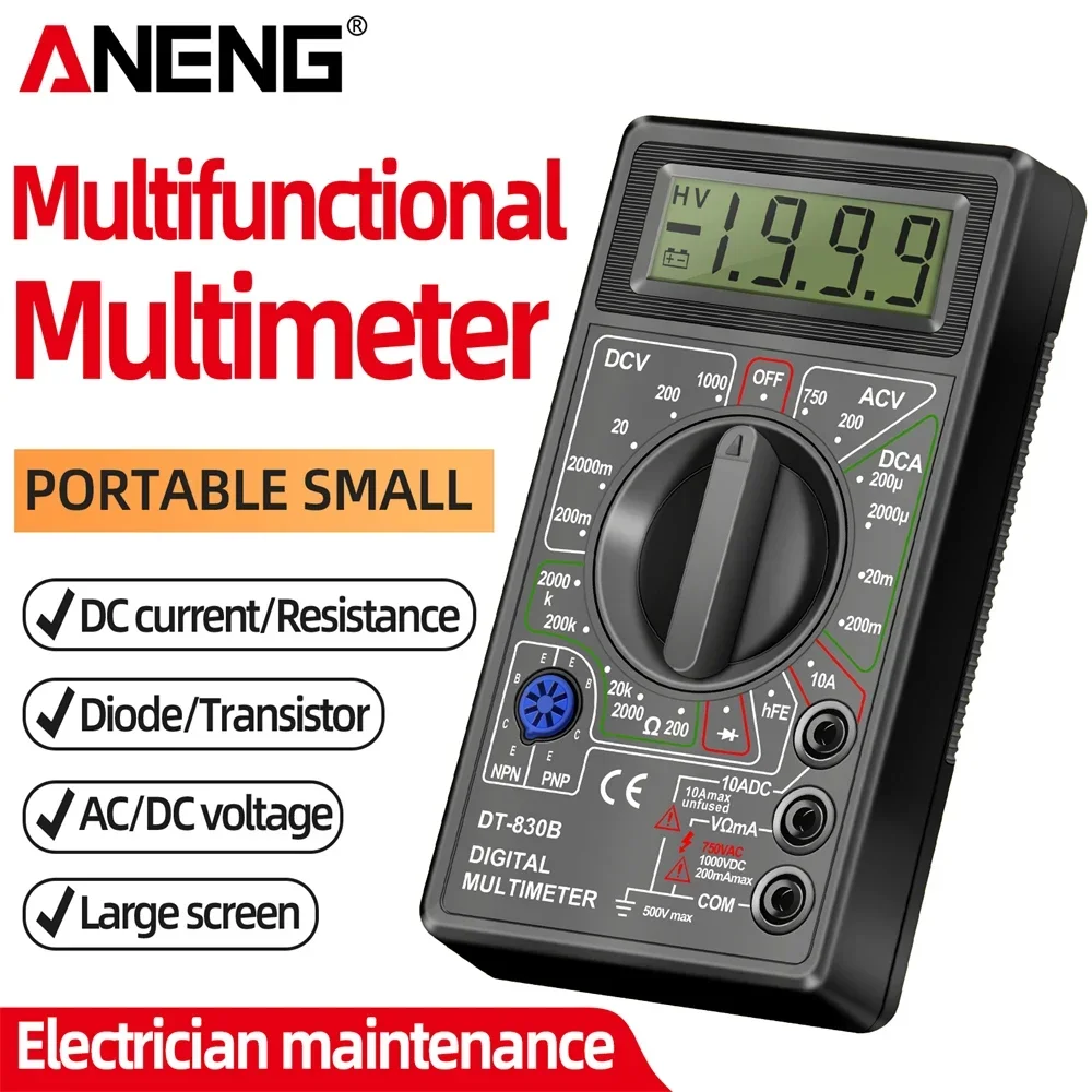 Digital Multimeter Tester ANENG DT830B Handheld Professional AC DC voltage Electrical Voltmeter Ammeter Ohm Resistance Test tool
Digital Multimeter Tester ANENG DT830B Handheld Professional AC DC voltage Electrical Voltmeter Ammeter Ohm Resistance Test tool