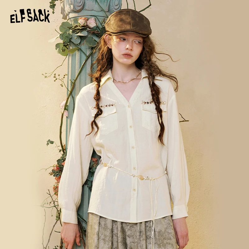 ELFSACK Women's Long Sleeve V-Neck Blouse with Chest Pockets Chain Decor, Elegant Fitted Shirt with Waist Strap, Work Chic Top
ELFSACK Women's Long Sleeve V-Neck Blouse with Chest Pockets Chain Decor, Elegant Fitted Shirt with Waist Strap, Work Chic Top