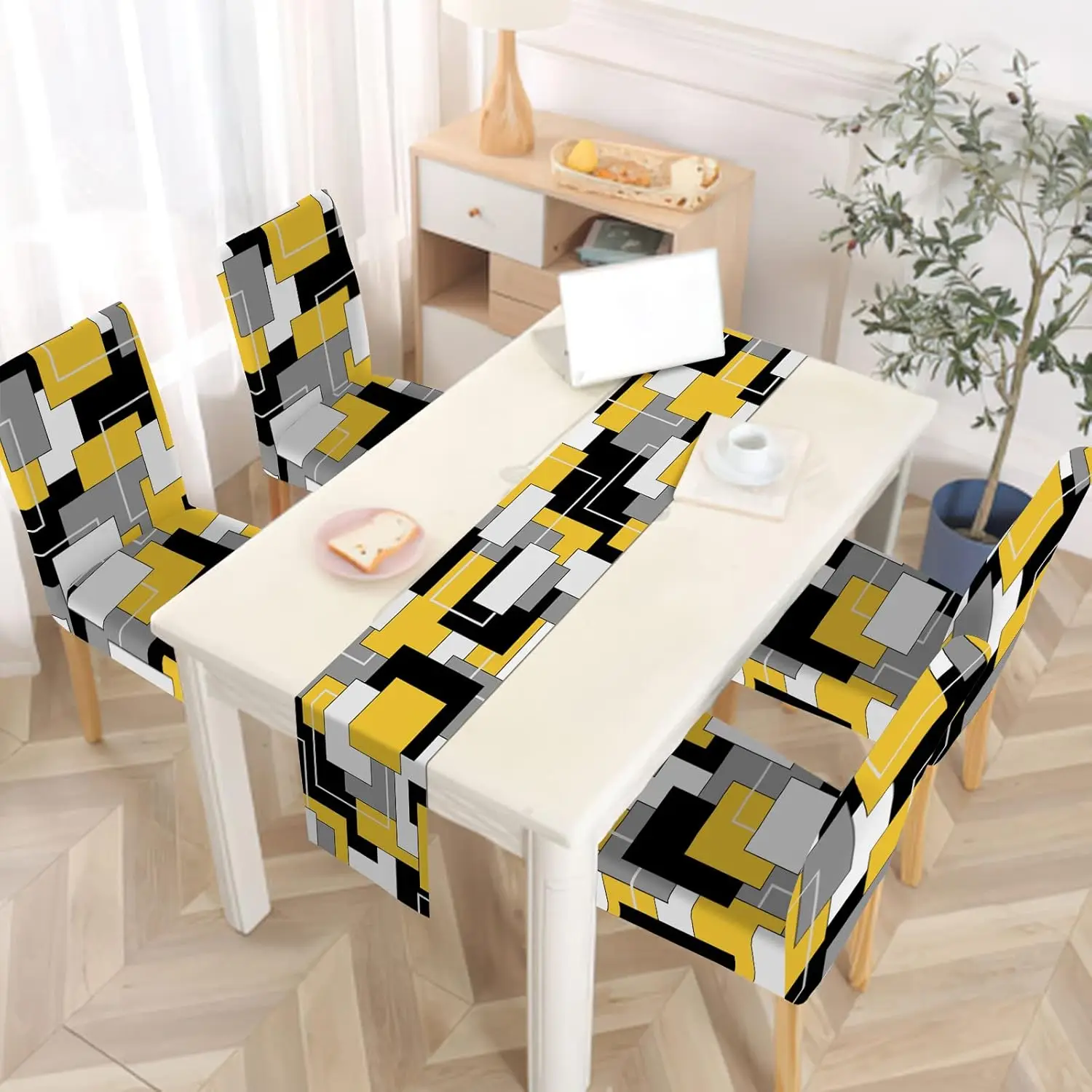 Geometric Yellow Chair Covers Set Of 4 And Table Runner Stretch Chair Slipcovers For Kitchen Washable Removable Chair Protector
Geometric Yellow Chair Covers Set Of 4 And Table Runner Stretch Chair Slipcovers For Kitchen Washable Removable Chair Protector