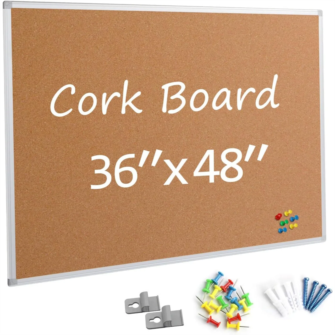Large Cork Bulletin Board 36x48, Silver Aluminum Frame Wall-Mounted Notice Pin Board with 15 Push Pins, for Home Office School
Large Cork Bulletin Board 36x48, Silver Aluminum Frame Wall-Mounted Notice Pin Board with 15 Push Pins, for Home Office School