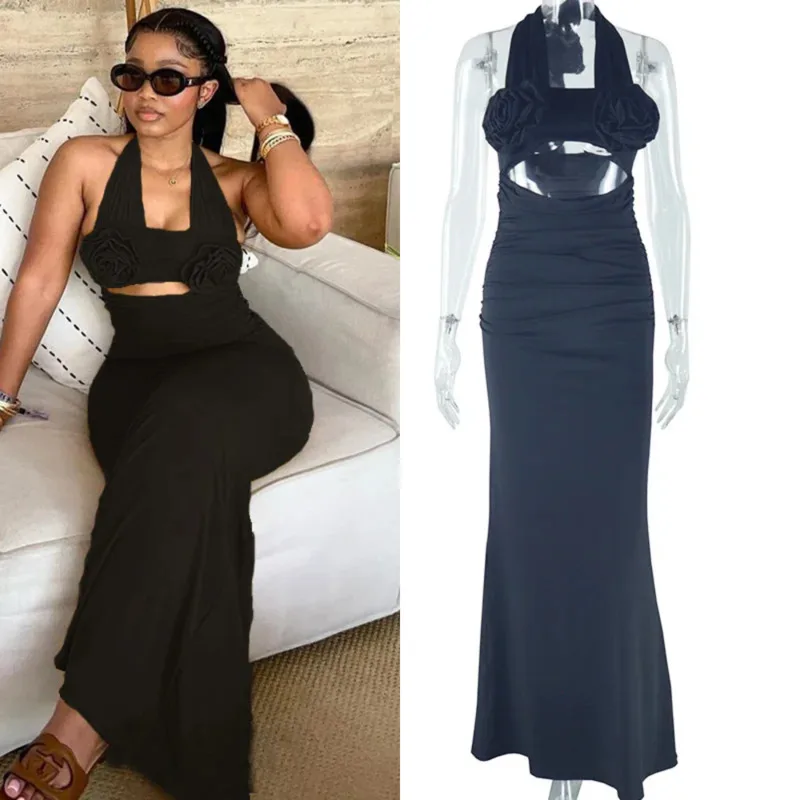 2025 Autumn Halter Floral Long Dress Women Elegant High Waist Backless Slim Bodycon Solid Color Holiday Party Dresses Trendy New
2025 Autumn Halter Floral Long Dress Women Elegant High Waist Backless Slim Bodycon Solid Color Holiday Party Dresses Trendy New