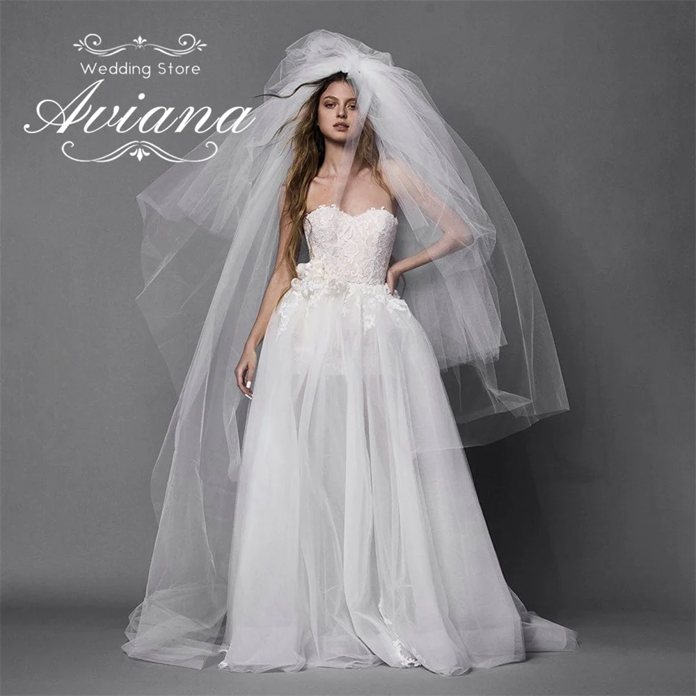 Aviana Customized Sweetheart Strapless A-Line Wedding Dress Lace Appliques Embroidery Sleeveless Sweep Train Flower Tulle Morden
Aviana Customized Sweetheart Strapless A-Line Wedding Dress Lace Appliques Embroidery Sleeveless Sweep Train Flower Tulle Morden