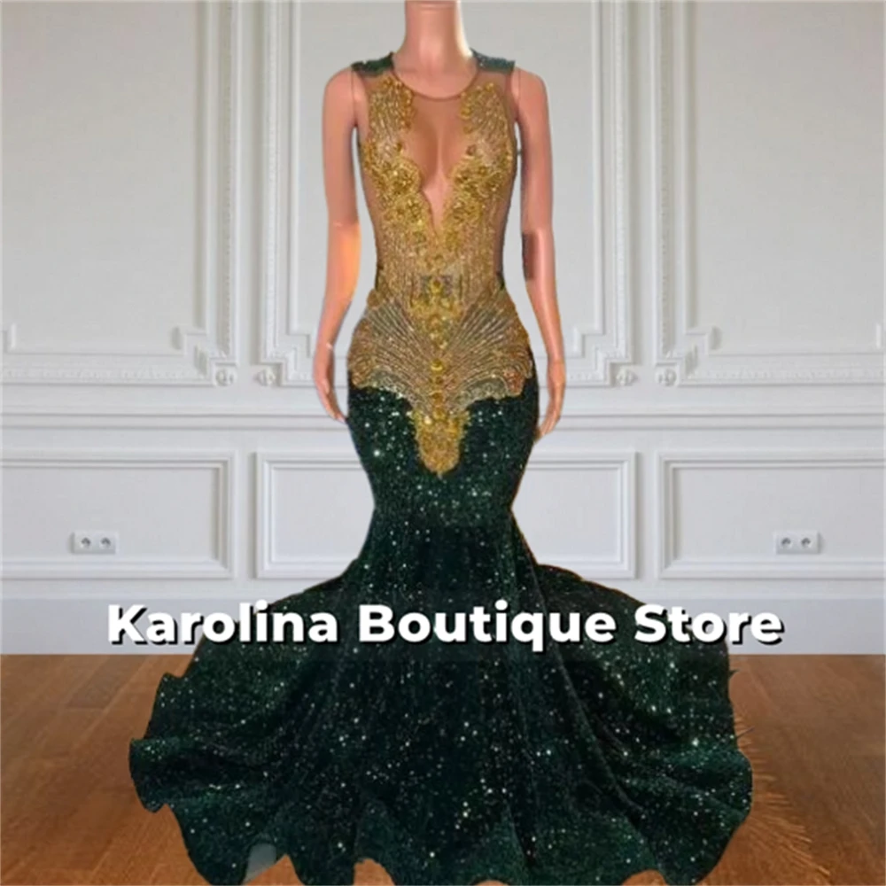 Exquisite Emerald Green Mermaid Prom Dress Beaded Gold Rhinestones Sequin African Birthday Dress Luxury 2025 Customized
Exquisite Emerald Green Mermaid Prom Dress Beaded Gold Rhinestones Sequin African Birthday Dress Luxury 2025 Customized