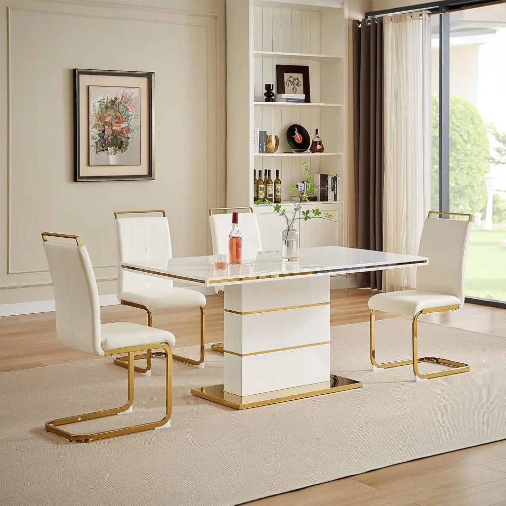 63“ Dining Table, Modern MDF Kitchen Table for 4-6 People, Rectangular White Dining Room Table with Stainless Steel Base for Kit
63“ Dining Table, Modern MDF Kitchen Table for 4-6 People, Rectangular White Dining Room Table with Stainless Steel Base for Kit