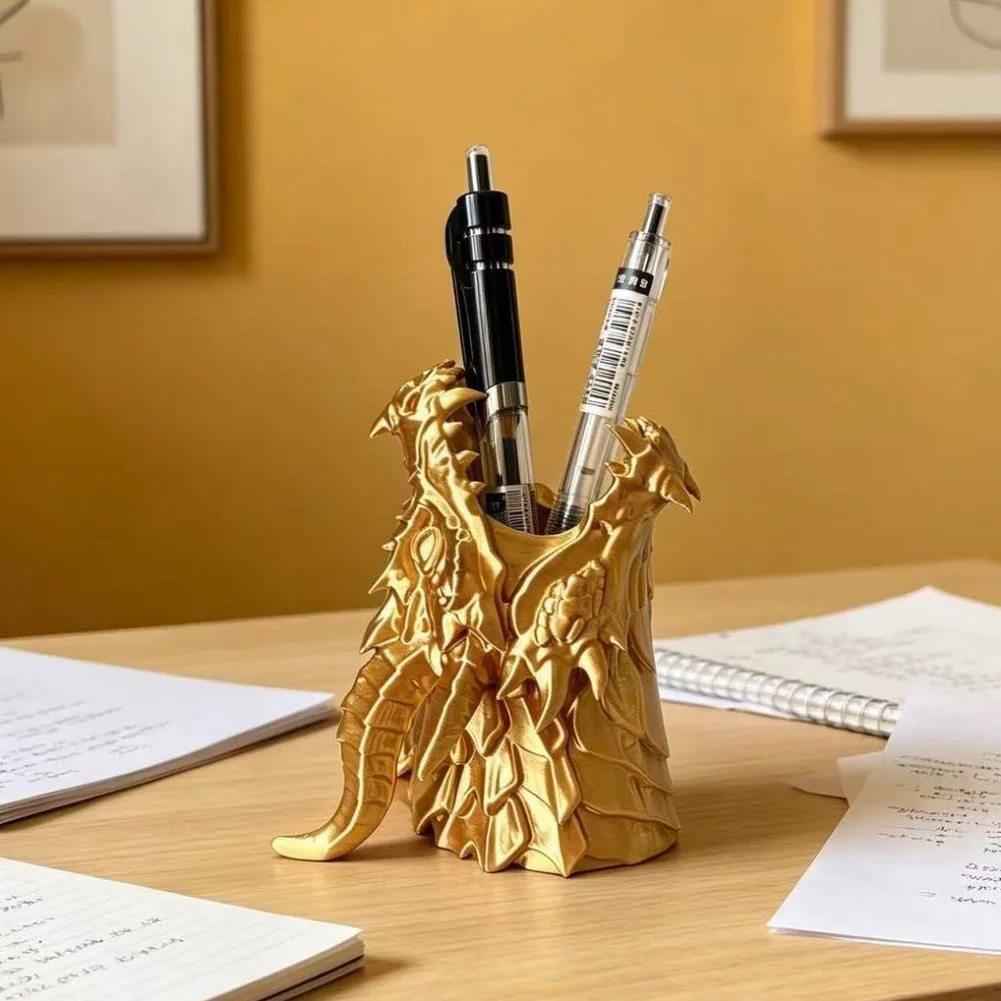 Gold Dragon Head Pen Holder Desk Stationery Organizer Rack 3D Printing Retro Dragon Themed Pencil Storage Box Home Office Decor
Gold Dragon Head Pen Holder Desk Stationery Organizer Rack 3D Printing Retro Dragon Themed Pencil Storage Box Home Office Decor