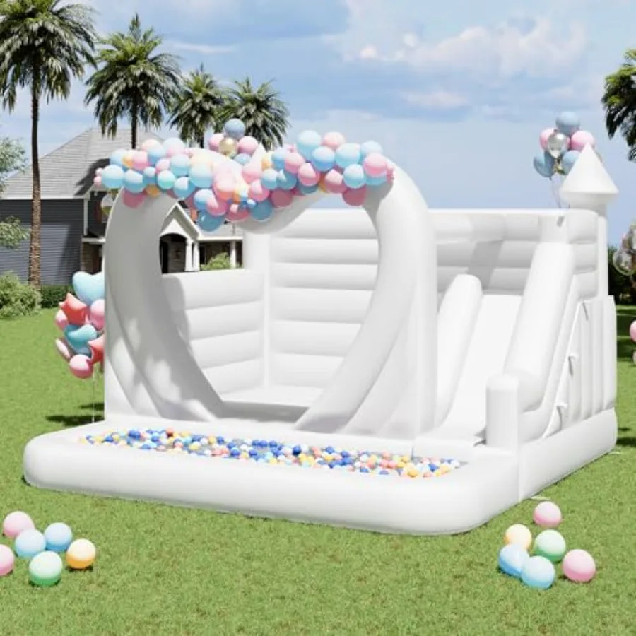 White Bounce House with Ball Pit and Slide 15.1×15.1×11.1 FT Commercial PVC Wet and Dry Inflatable White Castle with 1100W Blow
White Bounce House with Ball Pit and Slide 15.1×15.1×11.1 FT Commercial PVC Wet and Dry Inflatable White Castle with 1100W Blow