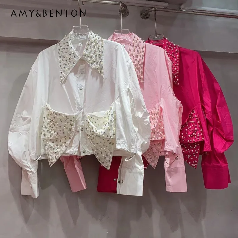 French Style 2024 Autumn Bead Bow Lapel Pocket Long-sleeved Blouse Top Women's Age-reducing Single-breasted Shirt Kawaii Clothes
French Style 2024 Autumn Bead Bow Lapel Pocket Long-sleeved Blouse Top Women's Age-reducing Single-breasted Shirt Kawaii Clothes