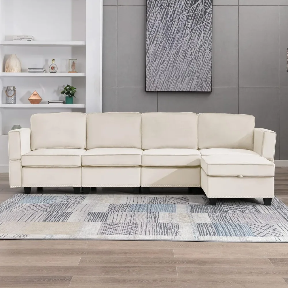 Modular Comfy Couches with 1 Storage Ottoman, L Shaped Sleeper Sofa with Adjustable Backrest Convertible Couches for Living Room
Modular Comfy Couches with 1 Storage Ottoman, L Shaped Sleeper Sofa with Adjustable Backrest Convertible Couches for Living Room