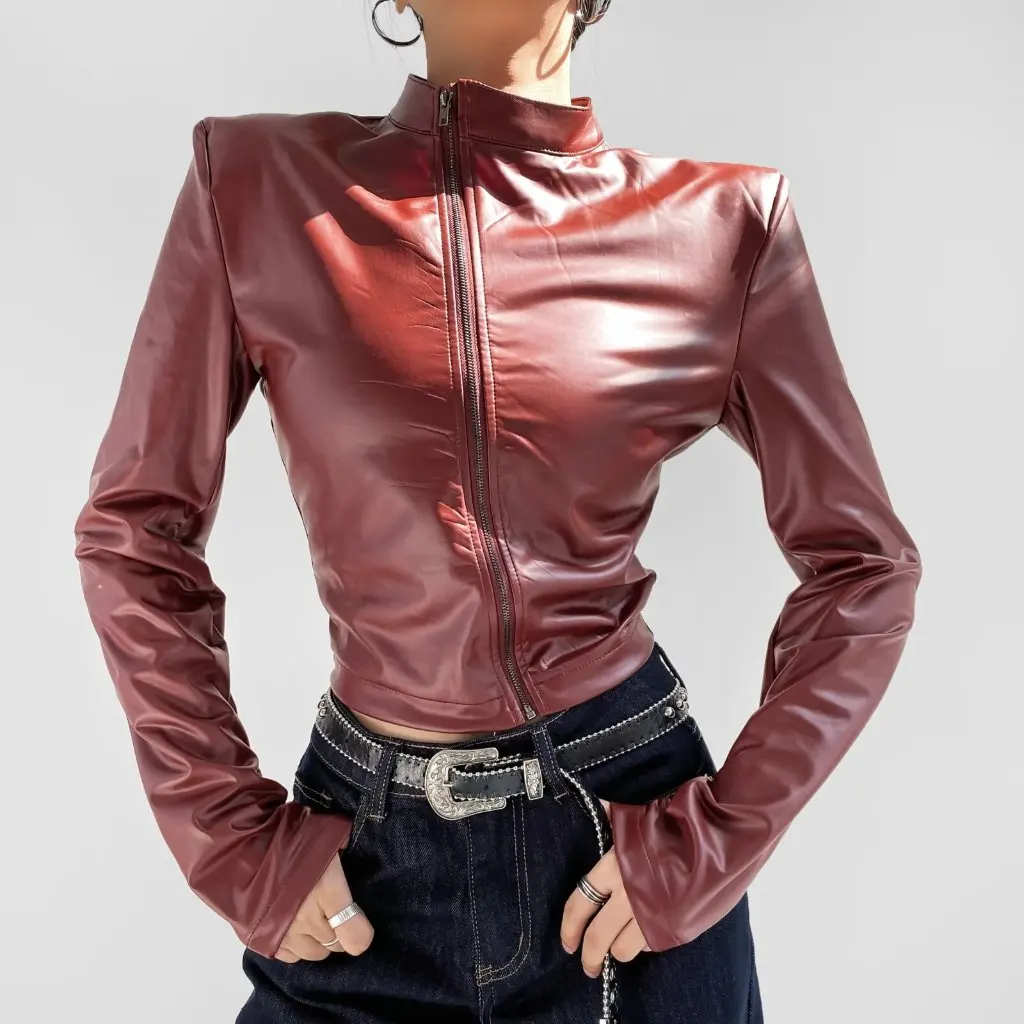 Spice Girl Autumn European And American Style High Waist Short Slim Fit Leather Jacket with Slant Zipper Half High Collar
Spice Girl Autumn European And American Style High Waist Short Slim Fit Leather Jacket with Slant Zipper Half High Collar